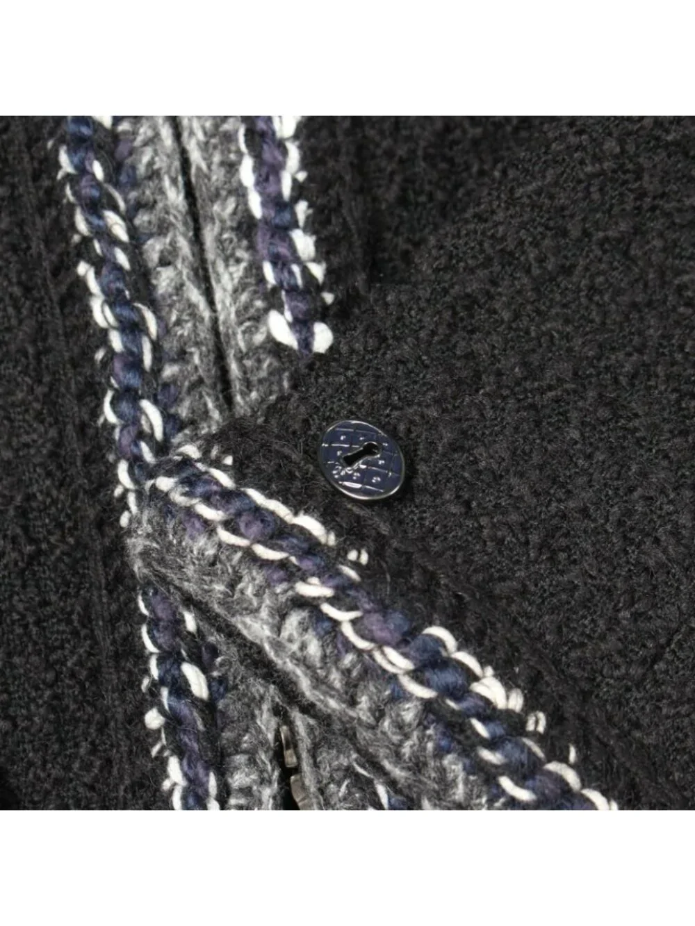 Chanel Collarless Jacket CC Logo Button Tweed Wool
